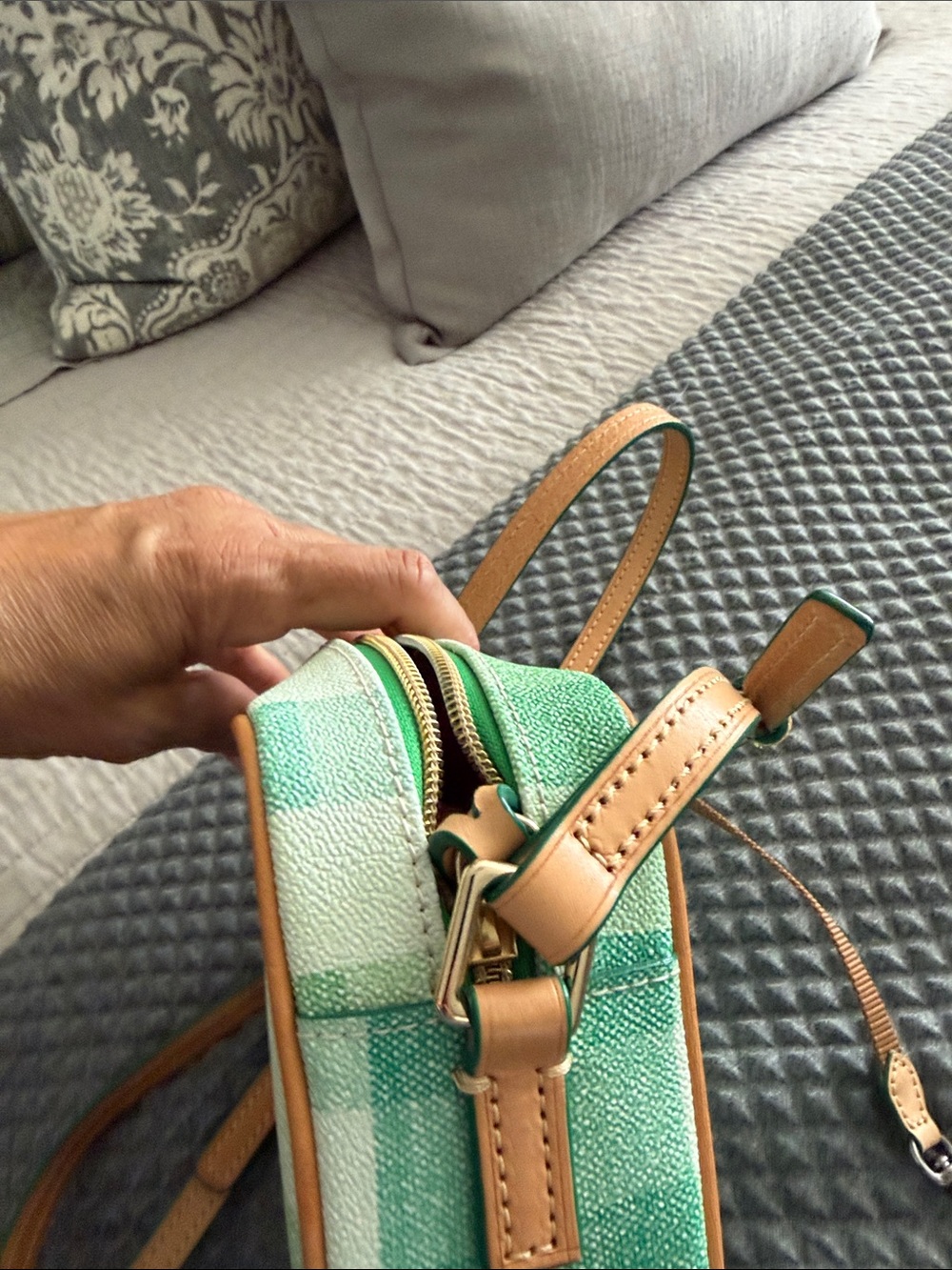 Dooney & Bourke Green Gingham Leather-Trim Crossbody Bag - Picture 6 of 6